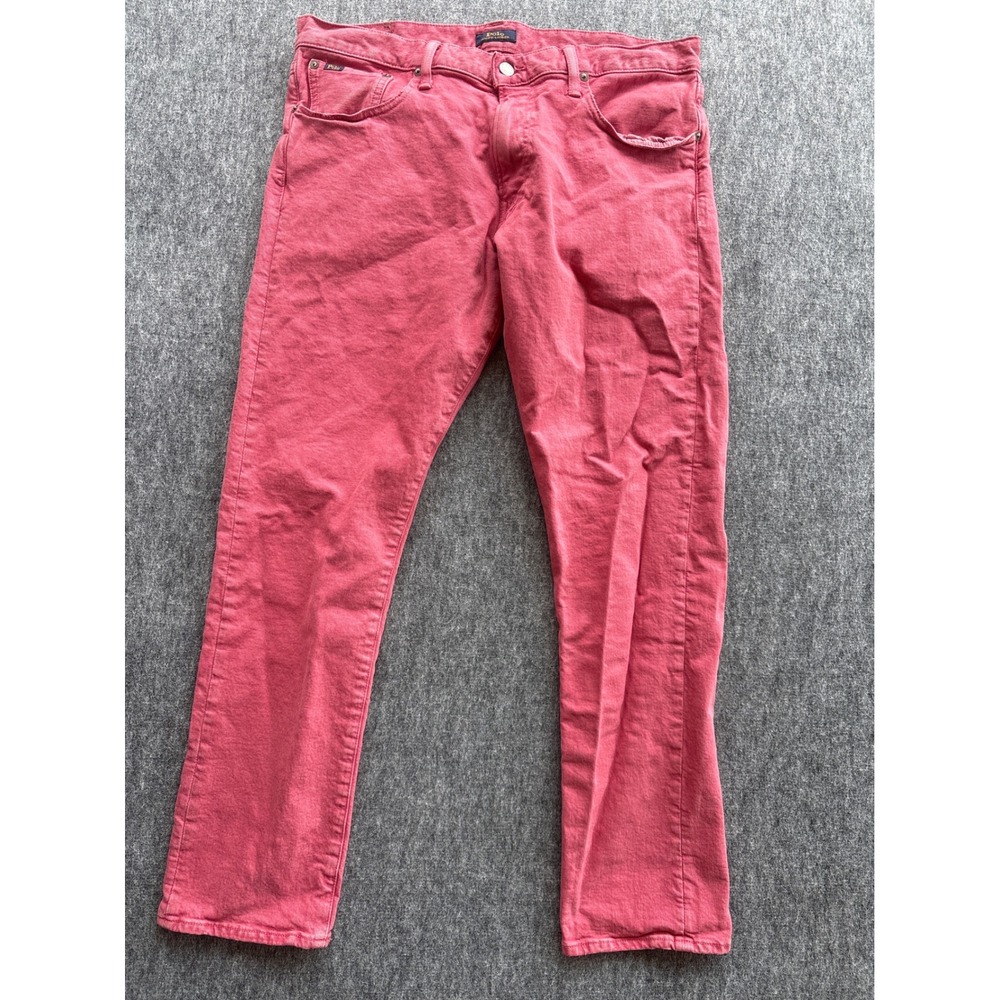 Polo Ralph Lauren Varick Slim Straight Jeans Mens 34x32 Salmon Pink Stretch Denm